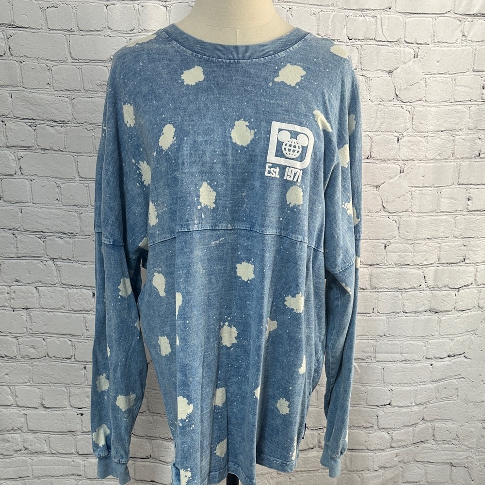 Disney Parks Unisex Spirit Jersey Blue Acid Wash Oversized Long Sleeve L Large